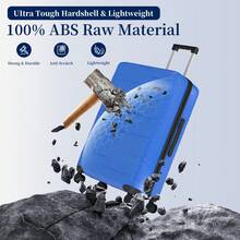 YSTYLE 4-Piece Hardside Luggage Set (12/20/24/28 Inches), With Scratch-Resistant And Impact-Resistant ABS Shells, Spacious Design And Four 360-Degree Spinner Wheels - Blue - View 3