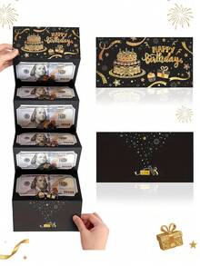 Elegant Black & Gold Design Cash Envelope Gift Box, Suitable For Birthday Celebration, Cartoon Fantasy Themed Souvenir, Exquisite Memento, Birthday Surprise Gift - Multicolor - View 5