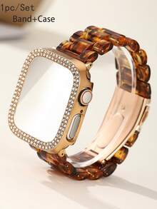 1 Bộ Dây đeo đồng hồ + Vỏ đồng hồ - Dây đeo đồng hồ bằng nhựa in họa tiết đồi mồi và da báo, tương thích với các loại dây đeo (38/40/41/42/44/45/46/49mm). Vỏ đồng hồ mạ vàng hồng rỗng, chống sốc và chống trầy xước, đính hai hàng kim cương, phù hợp với các dòng Ultra/11/10/9/8/7/6/5/4/3/2/1/SE. Dây đeo đồng hồ unisex, phụ kiện đồng hồ thông minh, lý tưởng cho mùa xuân và mùa hè. - Beo - Xem 5