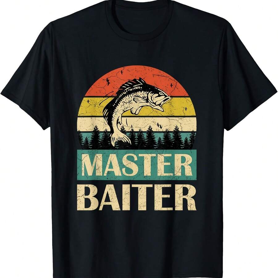 Camiseta divertida con frase "Maestro Baiter Pescador Pescadores Hombres Mujeres" - Negro 4 - Ver 1