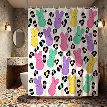 Rideau de douche de Pâques au lapin pastel, imprimé léopard, imperméable et résistant à la moisissure, sans installation de perçage, rideau de salle de bain printanier festif pour enfants - Rose violet - Voir 8