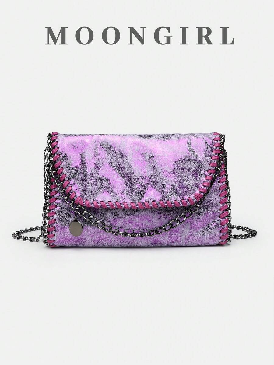 Túi xách nữ, Túi dây xích nhỏ màu tím, Túi đeo vai dây xích màu trơn, Túi dây xích, Túi mềm, Túi đeo vai dây xích mới, Túi xách tay, Túi xô, Túi tote, Thích hợp cho đi chơi, đi làm, đi mua sắm - Màu tím - Xem 1