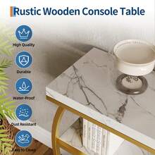 Mesa de entrada con espacio de almacenamiento, consola estrecha industrial de 4 niveles detrás del sofá con base semicircular y estantes para sala de estar, pasillo y recibidor - Oro y blanco - Ver 4