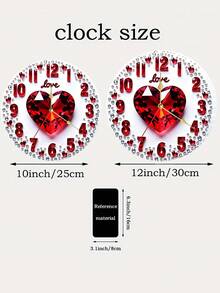 1 Peça Relógio de Parede Silencioso em Formato de Coração, Incrustado com Gemas Vermelhas Brilhantes, Decorado com Padrão "Amor" - Alimentado por Bateria, Não Iluminado, Perfeito para o Dia dos Namorados, Decoração Romântica para Casa e Cozinha, Material de Madeira, Adequado para Sala de Estar - Multicolorido - Visão 6
