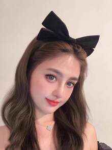 1件/2件装女士黑色丝绒大蝴蝶结发箍，甜美女孩发饰，适合日常佩戴和假日发带发圈，夏季、旅行、节日、派对 - 黑色立體髮箍 - 查看 5