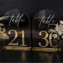 10pcs Golden Wedding Table Numbers 10cm*15cm/3.94in*5.9in  Acrylic Seat Cards Decorations With 1-20 Printed Table Sign Numbers For Wedding Reception, Event, Party, Restaurant - Nhiều màu - Xem 12