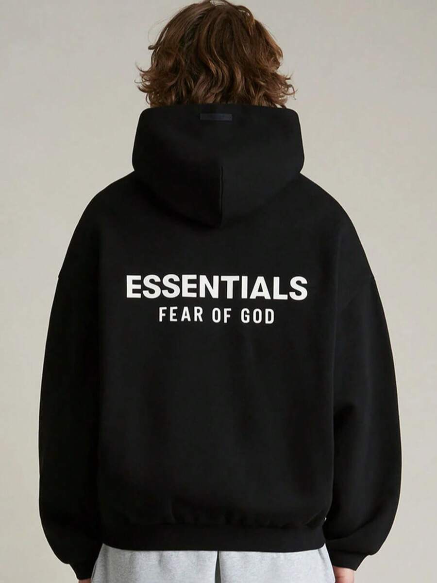 Sudadera con capucha de felpa de Fear of God Essentials (FW24) unisex - Negro - Ver 1