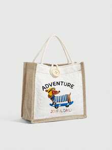 1pc Puppy Decor Dachshund Cartoon Tote Bag, Women's Handbag, Foldable Lightweight Portable Square Bag With Button Closure, Cute Animal Pattern Gift Bag, Multipurpose Storage Pouch, Suitable For Various Occasions - Multicolor - View 2