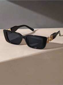 1pair Vintage Plastic Frame Geometric Eyeglasses Shades With Changeable Legs For Outdoor Travel Fashionable Decorative Fashion Glasses Shades Beach Accessories Beach Accessories For Women Glasses Shades Basics Fall Winter Women Outfits Clothes Business Casual Gifts Chain Elegant Outfit For Summer Beach Vacation Outdoor Travel Chain Vintage Style Rectangle Frame For Going Out Outfit Back To School - Grey - 查看 1