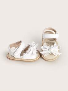 Girl's Summer Sandals 1-Year-Old Lace Breathable Soft Rubber Sole Infant Shoes 3-6-9-12 Months Cute Girl Toddler Learning Walking Shoes - White - View 5