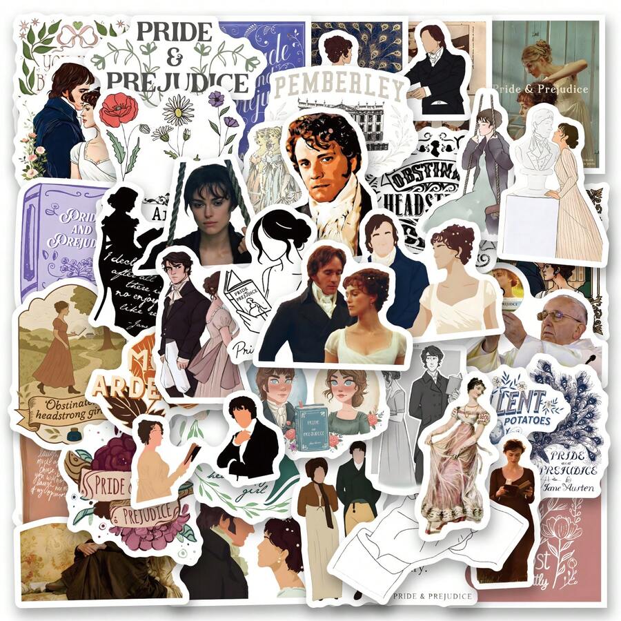 62张《傲慢与偏见》贴纸套装 | 精美图案贴纸，高品质贴纸，可用于水瓶、装饰纸、日记本、笔记本电脑、保险杠、滑板、剪贴簿、行李箱、冰箱、计划本、键盘、汽车贴纸