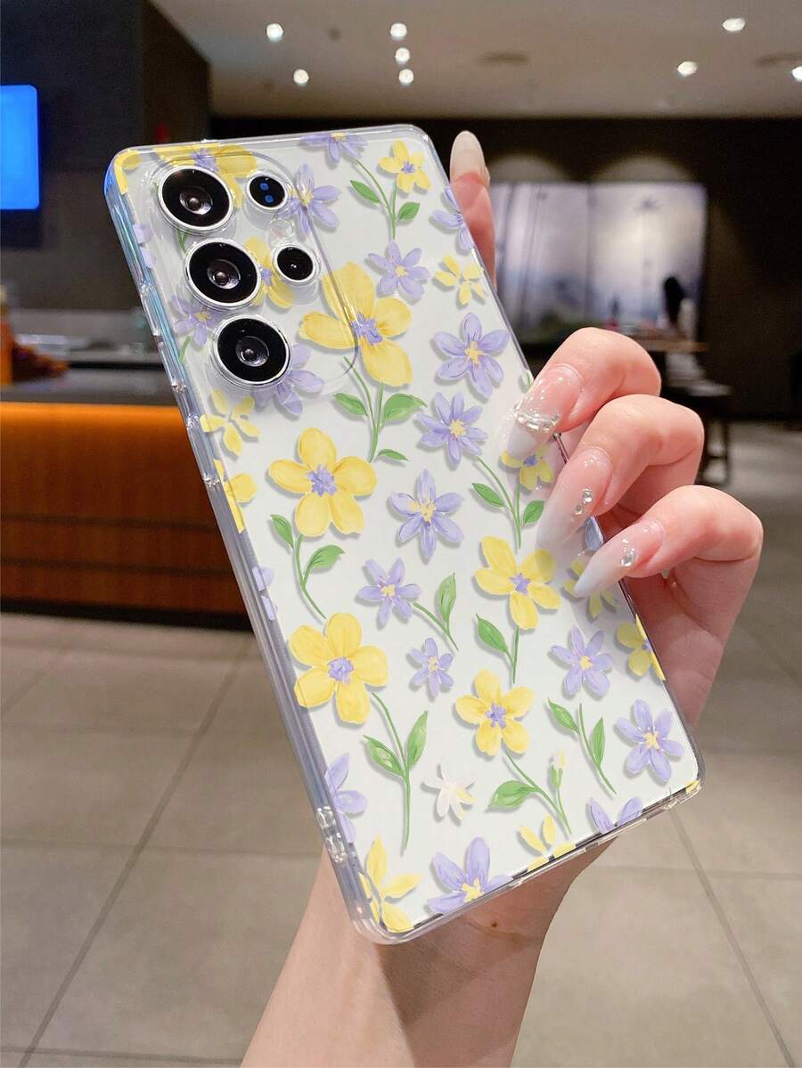 1pc Floral Pattern Android Phone Case, Precise Cutout Camera Protection Suitable Compatible With Samsung, Nothing, Pixel, , - Clear - View 1