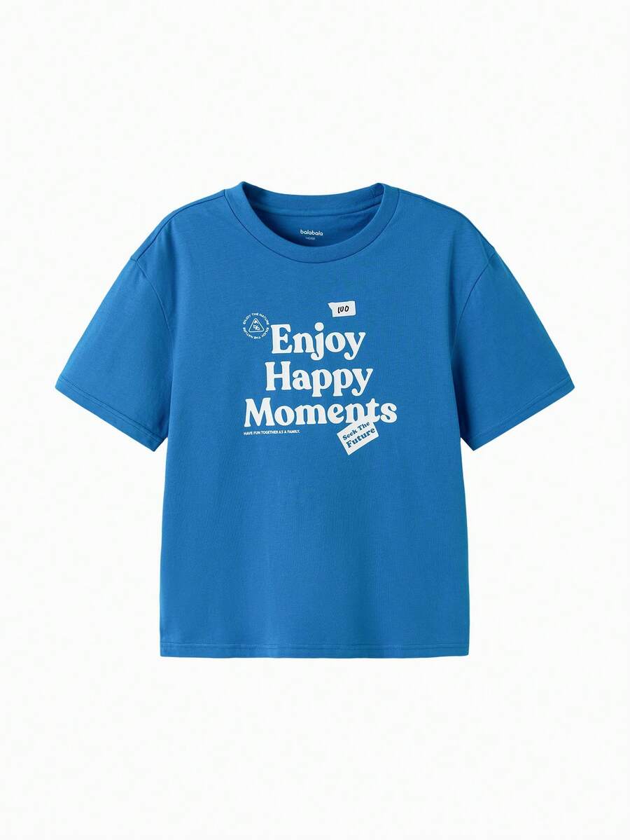 Balabala Kids Enjoy Themed Graphic T Shirts Boys And Girls Short Sleeve Cotton Tees With Happy Moments And Sunshine Prints - Sapphire - View 1