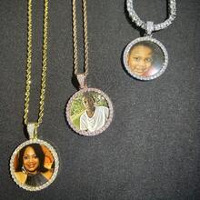 (Customized Items) Customized Small Round Photo Frame, Boy's Custom Photo Pendant, Full Diamond  Copper Jewelry, Custom Unique Necklace. - Nhiều màu - Xem 7