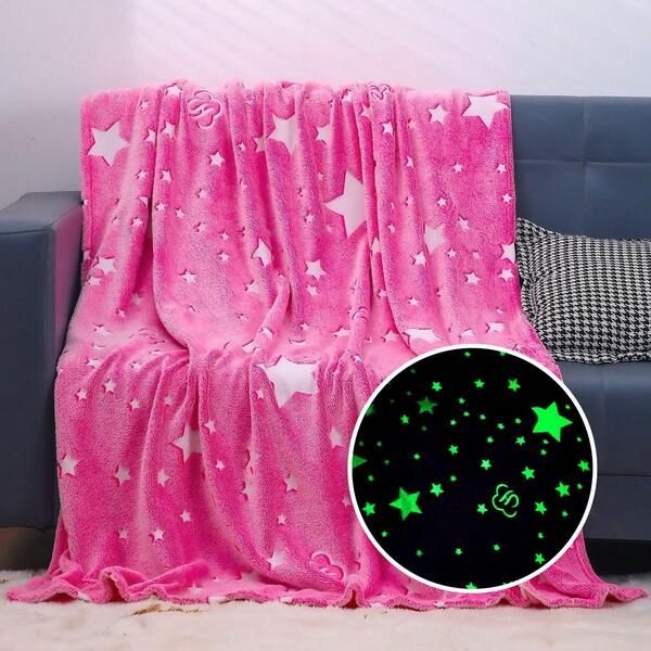 1pc Cute Glow-In-The-Dark Flannel Blanket, Soft Dinosaur & Star Pattern, Suitable For Bed, Sofa, Outdoor Use, Great Gift For Birthday