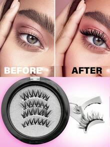 Waloshow 磁性假睫毛套装 - 自然逼真，磁性设计，无需胶水或眼线，轻巧可重复使用，配有镊子，方便佩戴 - 黑色 - 查看 14