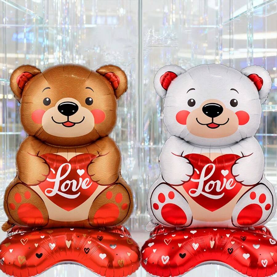 58-Inch Large Standing Love Heart Teddy Bear Foil Balloon, Suitable For Valentine's Day, Wedding, Confession, Birthday, Anniversary Decoration. Outdoor Party Decoration, Decorative Balloons, Fashionable Party Decoration, Romantic Atmosphere Decoration, Reusable Decoration, High-Quality Foil, Celebration Balloon, Photo Background, Party Organizer, Event Planner - Multicolor - View 1