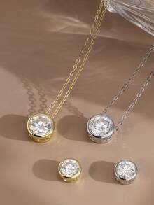 1件925纯银/14K金1克拉/2克拉圆形莫桑石钻石吊坠项链，奢华珠宝，男女皆宜，适合婚礼、宴会、生日庆典等场合，2026时尚项链 - 圓形的 - 查看 3