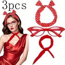 Bộ phụ kiện nữ phong cách rock cổ điển 3 món/4 món/5 món, bộ thời trang thập niên 1950 bao gồm khăn voan, kính mắt mèo, băng đô chấm bi và bông tai, găng tay và khăn quàng cổ. - 1950 - Xem 13