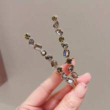 1个复古水钻优雅一体式侧边几何图案锌合金时尚侧刘海发夹 - 金色 - 查看 1