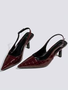 Women's Burgundy High Heel Peep Toe Pumps, Party Dress Shoes, Wedding Heels, Mary Jane Shoes, Formal Shoes, Pointed Toe Backless Slip-On High Heels - Burgundy - View 3