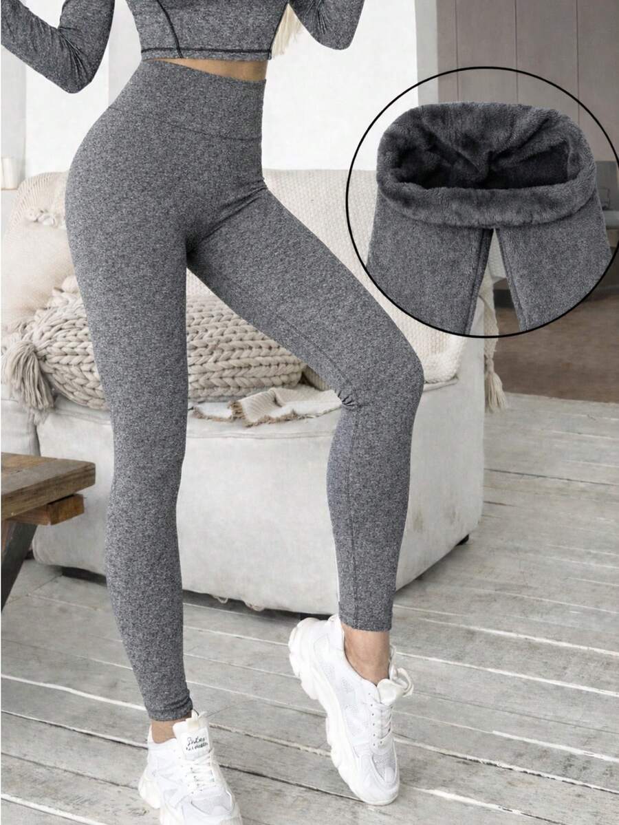 PLUSHY LEGGING PANTS, WOMEN'S FLANNELLED LEGGINGS WITH A WAIST, IDEAL FOR PILATES, GYM, GYM IN YOUR DAY TO DAY - 灰色 - 查看 1