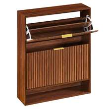 24 Cm Schmaler Schuhschrank Mit Nutfront – Höhenverstellbar Mit Kippschutz Und Stabilem Dekotisch Für Den Flur, In Nussbaum-Optik - Walnut - View 9