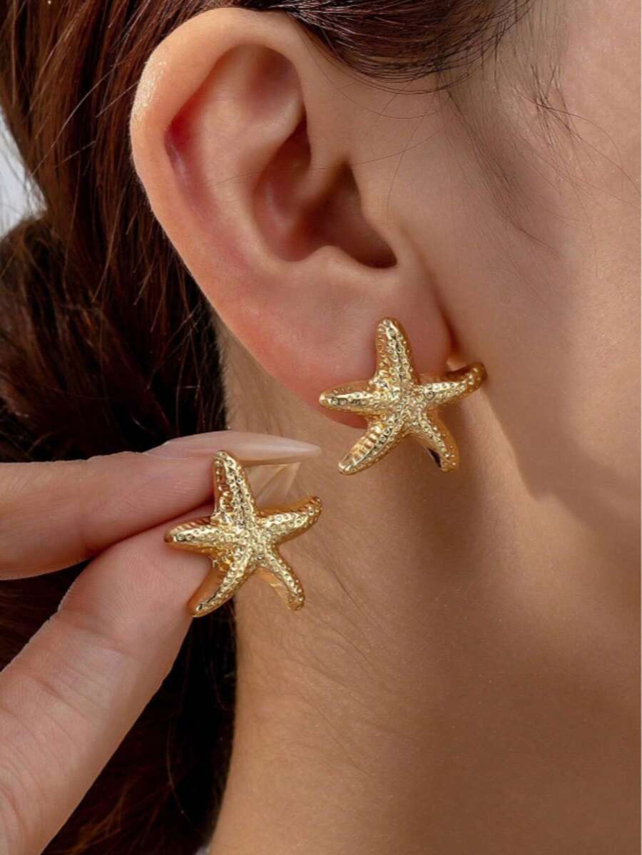 一对时尚、优雅、简约的海星耳环 - 海星耳環 - 查看 1