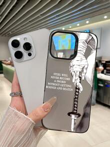 动漫风格武士刀掌纹手机壳，励志标语手机壳，黑色手机壳，带摄像头保护，新款灰色透明软边高级全包硬壳手机壳，兼容和Galaxy - 黑色 - 查看 6