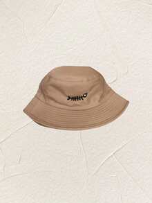 1pc Women's Fashionable Multi-Purpose Sun Protection Embroidered Small Fish Bucket Hat, Summer - Fisherman Embroidering Small Fish - View 9