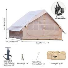 Hot Tent Inflatable Camping Tent Easy Setup 4 Season Glamping Tent With High Performance Inflatable Structure 4-6 Persons Waterproof Windproof Outdoor Self-Supporting Blow Up Tent Air Tent Portable House Hiking Fishing Tailgating - Yellow - View 14