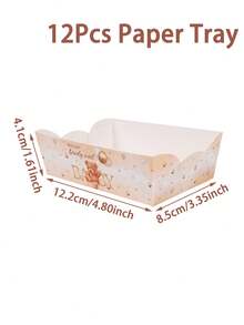 12个棕熊主题婴儿派对纸盘，一次性零食托盘，食品容器，饼干烘焙托盘，爆米花盒，泰迪熊生日装饰，婴儿派对装饰，熊主题生日派对用品，婴儿派对装饰，蜜月旅行用品，性别揭晓派对装饰，露营用品 - 棕色小熊 - 查看 4