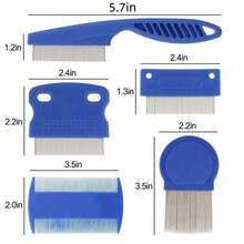 6pcs Stainless Steel Fine Tooth Lice Comb Pet Grooming Brush Set, Includes Flea Comb, Tear Stain Remover, Deshedding Brush, Suitable For Dogs, Cats And Other Pets - Multicolor - View 2