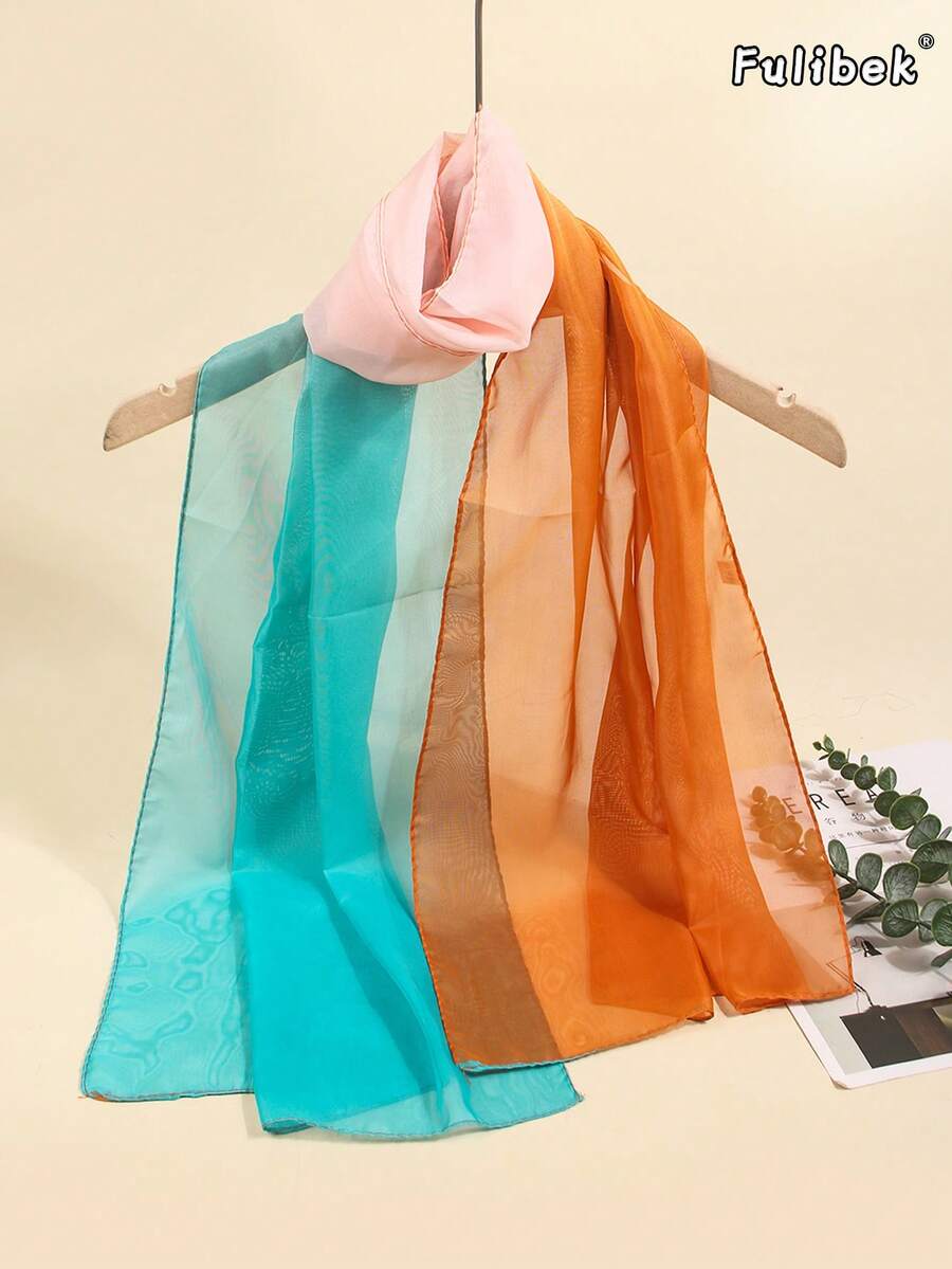 1pc Women's Lightweight Chiffon Printed Scarf, Shawl, Silk Scarf, Sun Protection Scarf, Suitable For Daily Use, All Season - Multicolor - View 1