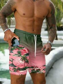男士渐变色抽绳腰带休闲度假沙滩短裤，带内袋 - 彩色 - 查看 1
