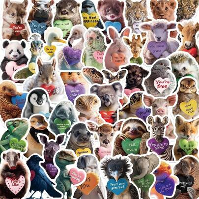 50张动物主题爱情留言贴纸 - 防水涂鸦贴纸，适用于头盔、自行车和铅笔盒