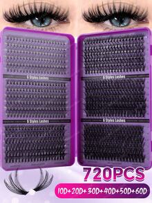 720/684/648/200pcs D-Curl Fluffy Thick False Eyelashes Set, Includes Beginner-Friendly Eyelash Tutorial, Thick & Full DIY Segmented False Eyelashes With Glue, Sealant, Tweezers And Brush, Enlarges Eyes, Lightweight & Reusable, Bulk Single Pair Eyelash Kit, Soft & Natural Mixed Lashes, Creates 5D Volumized Eye Makeup, Suitable For DIY At Home, Travel, Daily Commute, Parties, Weddings, Bridal - Purple - View 17