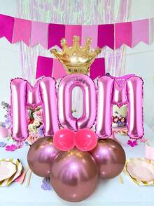 13件套母亲节气球装饰套装，包含16英寸金色、粉色、红色、洋红色“MOM”字母气球、金色皇冠气球以及金色、红色、粉色、洋红色乳胶气球，适用于母亲节、节日派对、房间装饰和氛围营造。 - 彩色 - 查看 4