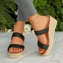 Comfortable Open Toe Espadrilles Wedges Wedge Sandals For Women Braided Straps Dressy High Heel Summer Beach Slides Shoes Outdoor Walking Travel Platform Sandals Heels - 黑色 - 查看 7
