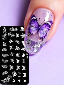 1/2 Pieces Spring And Summer Plant Flower Pattern Nail Printing Board Template, Butterfly Flower Leaf Design Nail Hot Stamping Board DIY Transfer Nail Template Nail Tool - Silver - View 4