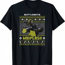 Camiseta fea de suéter con latigazo de robot navideño de BattleBo - Negro - Ver 1