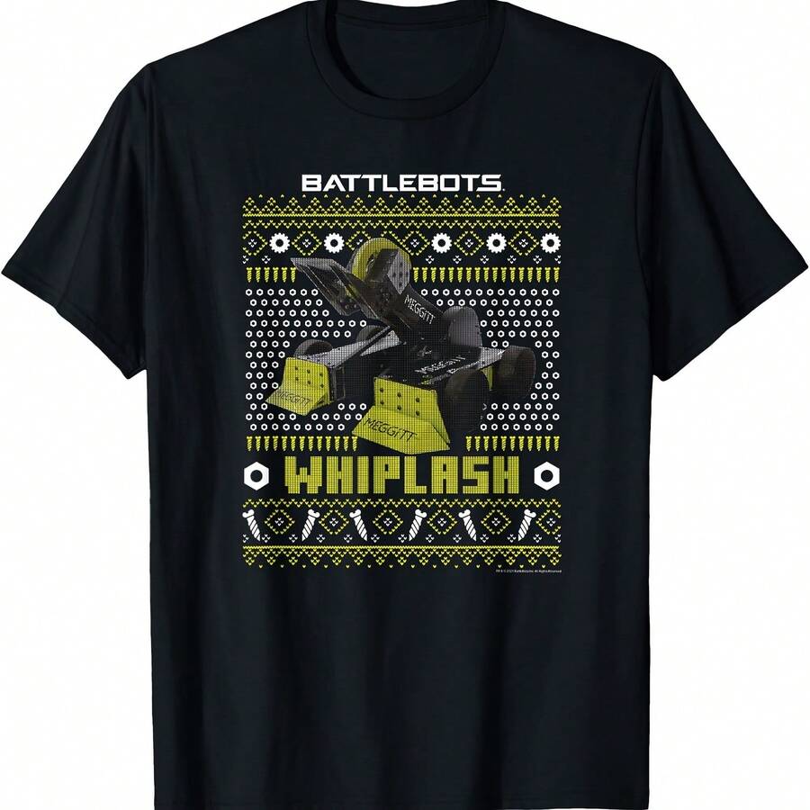 Camiseta fea de suéter con latigazo de robot navideño de BattleBo - Negro - Ver 1