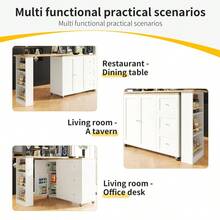 360° Rotating Bar Table With Snack Shelf, Extendable Kitchen Island (138-209cm) With 3 Drawers, L-Shaped High Dining Desk - White + MDF1 - View 9