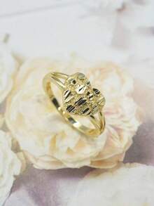 女士时尚不对称心形戒指，日常、派对、圣诞节、感恩节珠宝礼物 - 金色 - 查看 17