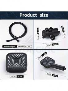 2-In-1 High Flow Handheld And Rain Shower Head Set With Long Flexible Hose And T-Valve - Durable ABS, Wall-Mounted, Square Design, Suitable For Bathroom Upgrade - Black - View 6