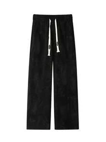 Spring New Tie-Dye Patchwork Maxi Loose Casual Pants, Breathable Ice Silk Relaxed Wide Leg Trousers With Elastic Waist And Drawstring, Comfortable And Fashionable - Black - View 4