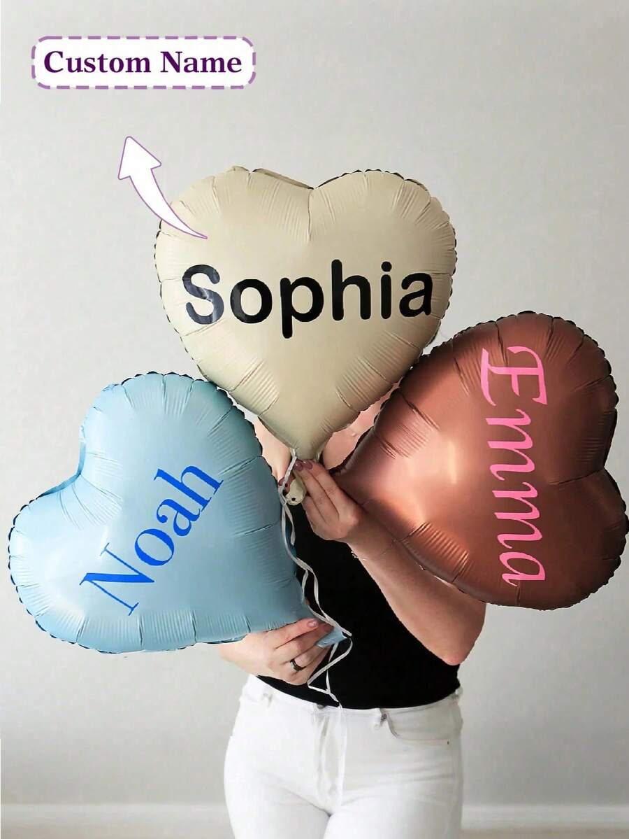 1pc Customizable Foil Heart Balloon, Can Print Name, Matte Shiny Heart Balloon, Valentine's Day Balloon, Personalized Birthday Balloon