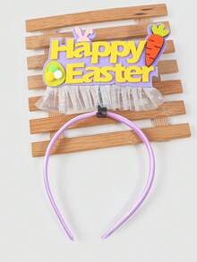 1个复活节快乐女孩头箍，印有“Happy Easter”和“EASTER”字样，饰有郁金香、胡萝卜和兔子图案，采用闪光和毛毡材质，适合复活节派对、拍照道具和节日装饰。 - 彩色 - 查看 5