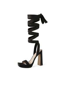 Women's Strappy High Chunky Platform Square Toe Heel Pump Dress Party Sandals - màu đen - Xem 1