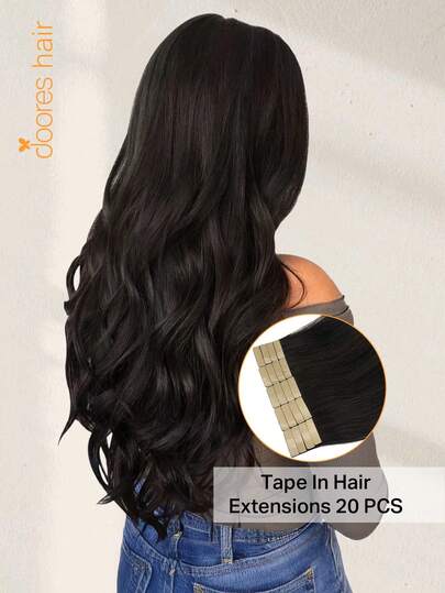 DOORES 50g 20pcs Tape In Hair Extensions 100% Real Human Remy Hair Dark Brown, Heat Friendly & Ironable & Colorable Seamless Tape Adhesive Straight Skin Weft Tapeins For Thin Hair Woman Add Volume & Length, Easy To Apply Hair Transformation, Holds Up Well For Cosplay, Daily Use, Graduation, Anniversary, Holiday Hairstyles